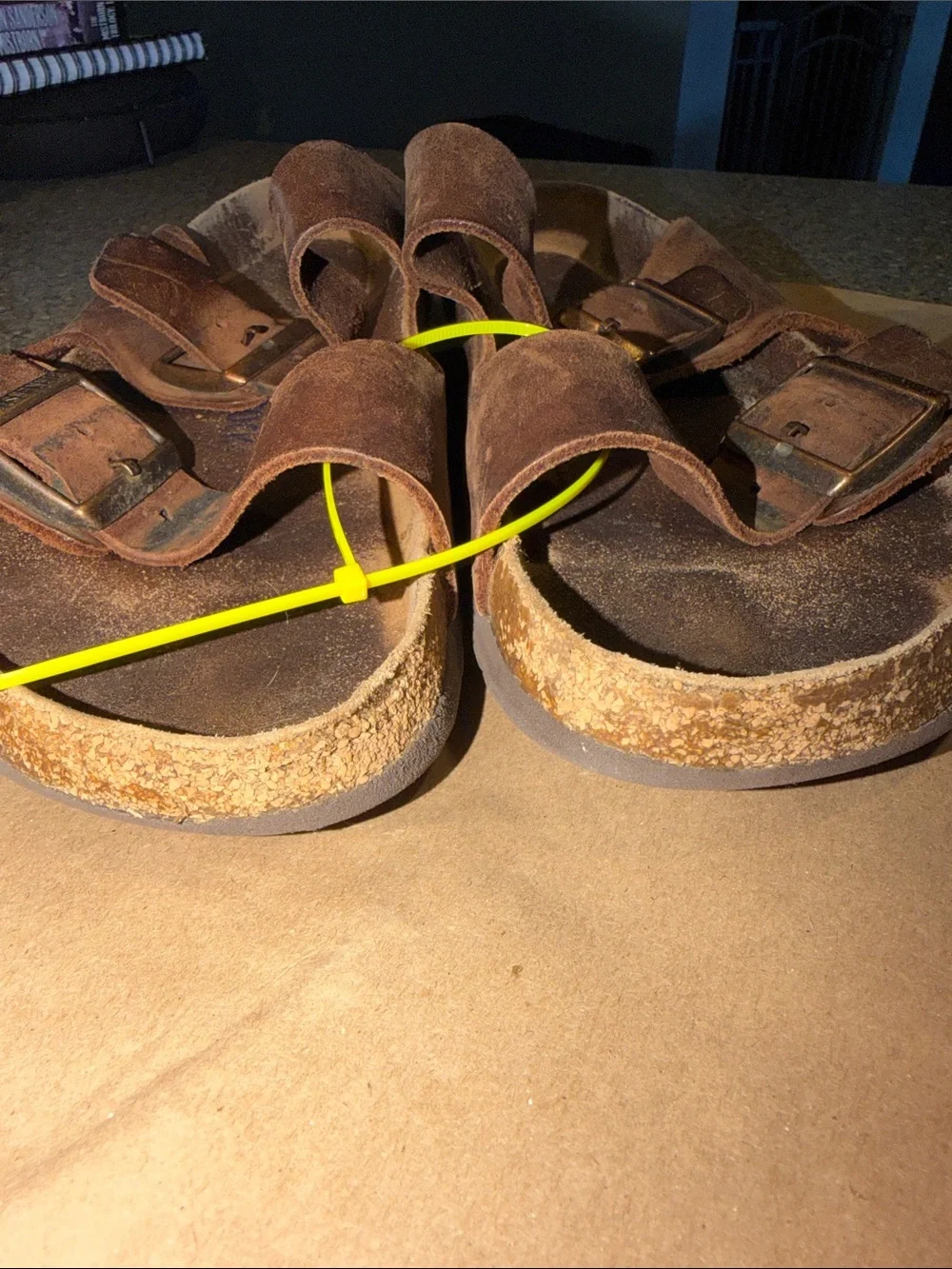 Birkenstock Brown Leather Two-Buckle Slide Sandals